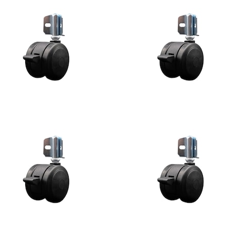 Service Caster 2'' Black Floor Safe Twin Wheel Casters with Brakes Corner Mount Set of 5, 4PK SCC-GR02S50-TPR-BLK-B-716-4-CB90-4